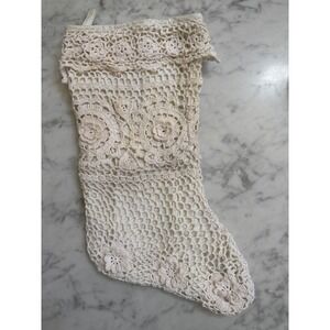 Prima Creations Ivory Floral Crochet Christmas Stocking Lined Shabby Chic Cream